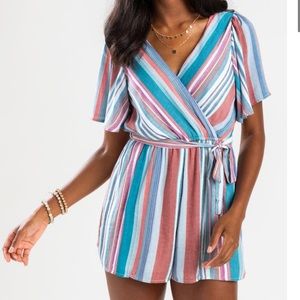 NWT- Francesca’s Delaney Striped Kimono Romper